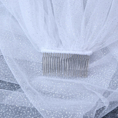 White Glittering Wedding Veil with hair comb - Bridal