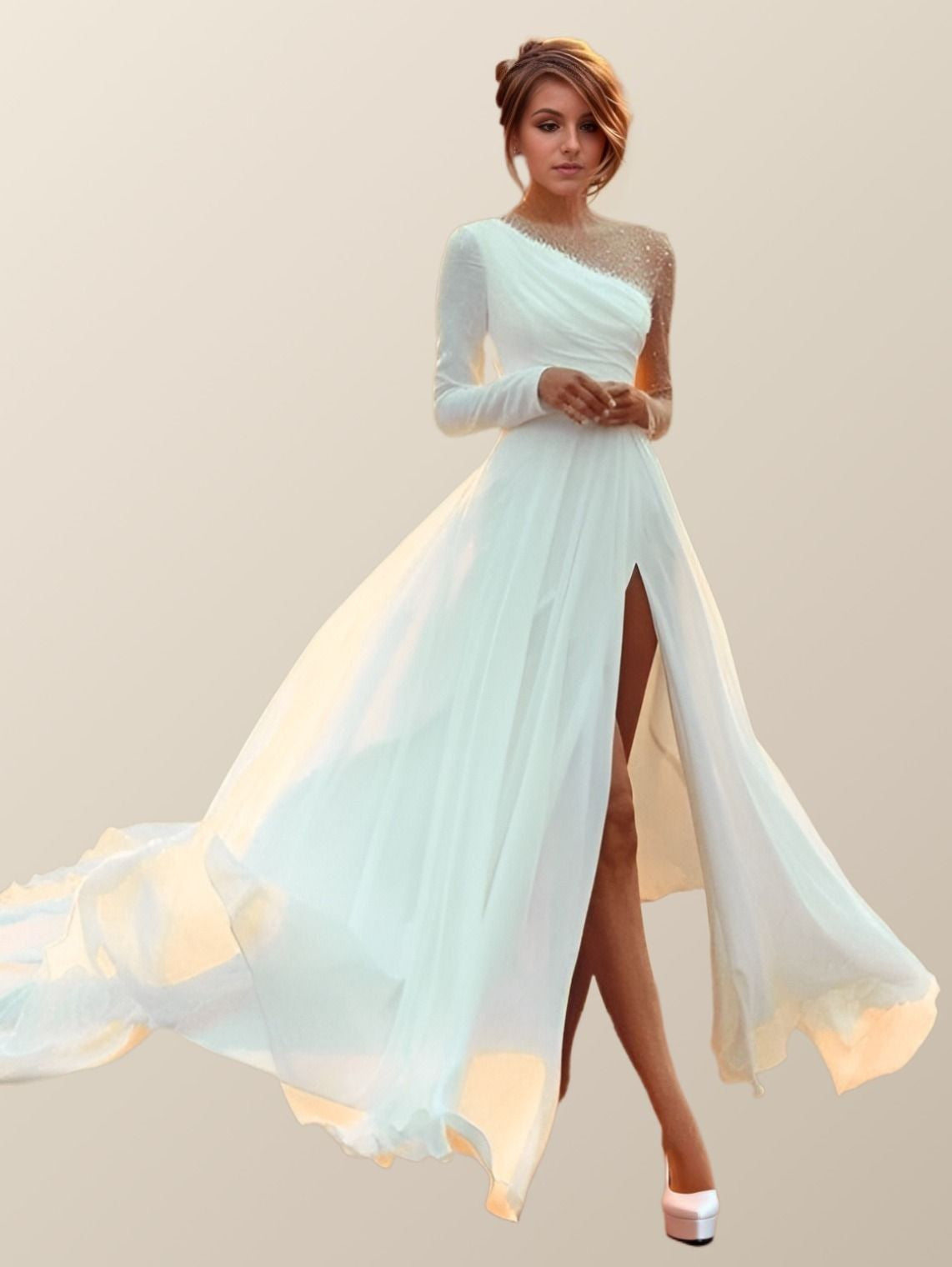 JOE Wedding Dress | Sexy High Split A-Line Chiffon Gown Lula Bridal JOE Wedding Dress | Sexy High Split A-Line Chiffon Gown Lula Bridal