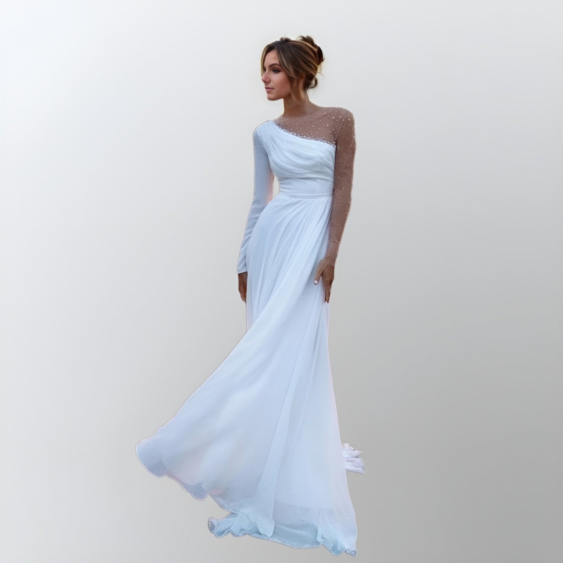 JOE Wedding Dress | Sexy High Split A-Line Chiffon Gown Lula Bridal JOE Wedding Dress | Sexy High Split A-Line Chiffon Gown Lula Bridal