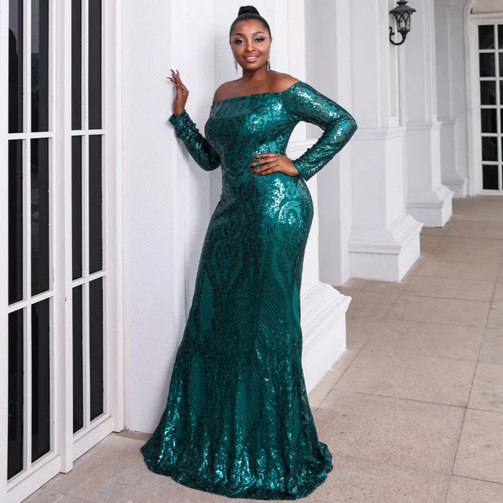 LACI Formal Dress Emerald Green Sequin Mermaid Gown Lula Bridal