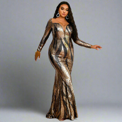 REBECCA Formal Dress | Gold Sequin Mermaid Dress Long Sleeves Lula Bridal REBECCA Formal Dress | Gold Sequin Mermaid Dress Long Sleeves Lula Bridal