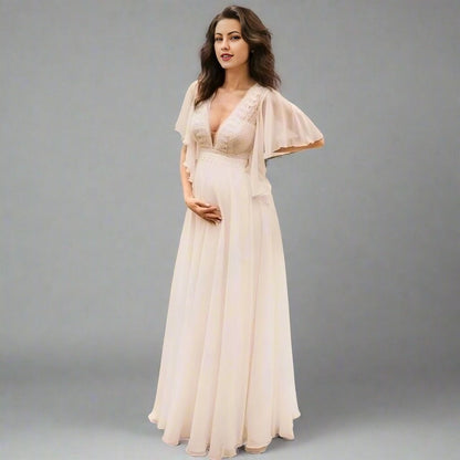 ROWAN Maternity Wedding Dress | Boho Chiffon Bridal Gown with Sleeves Lula Bridal ROWAN Maternity Wedding Dress | Boho Chiffon Bridal Gown with Sleeves Lula Bridal