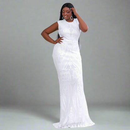 SHELLEY Formal Dress | White Mermaid Dress with Sequins & Open Back Lula Bridal SHELLEY Formal Dress | White Mermaid Dress with Sequins & Open Back Lula Bridal