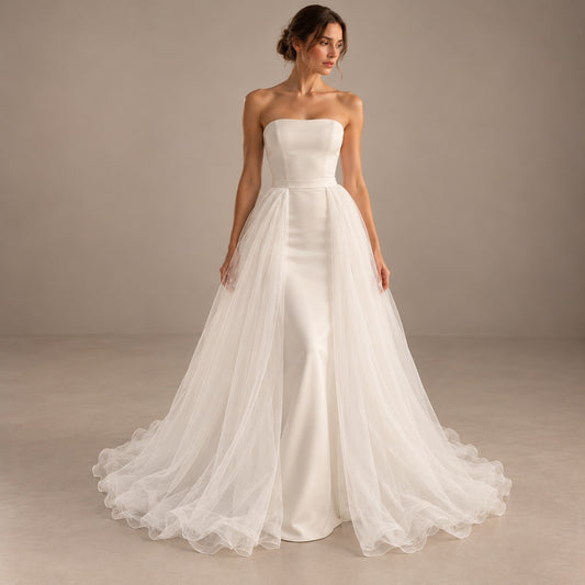 Detachable Organza Bridal Skirt with Sweep Train