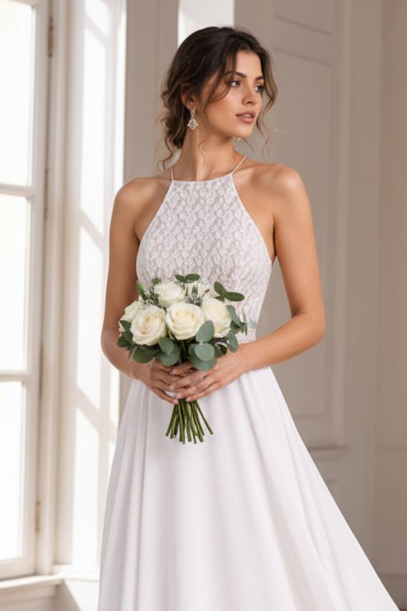Boho halter bridal dress for courthouse wedding
