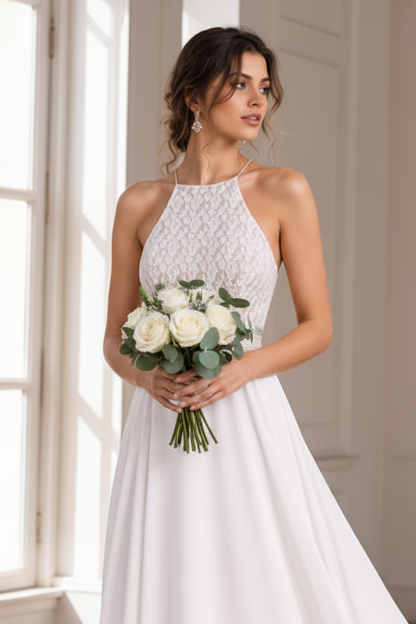 Boho halter bridal dress for courthouse wedding