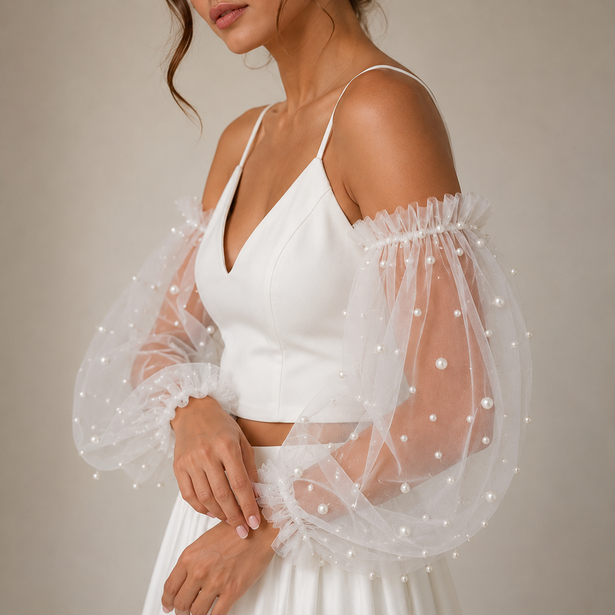 Luxury detachable wedding sleeves with pearls