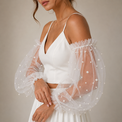 Luxury detachable wedding sleeves with pearls