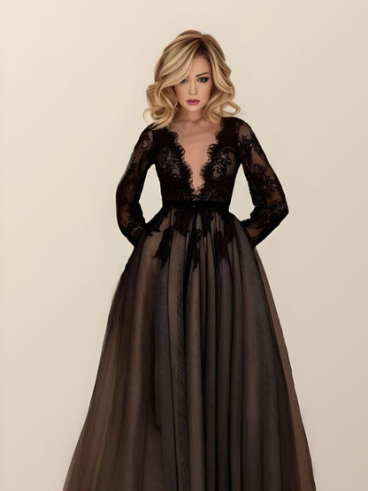 MIKAELA Black Wedding Dress | Elegant Lace Top Gown Lula Bridal MIKAELA Black Wedding Dress | Elegant Lace Top Gown Lula Bridal