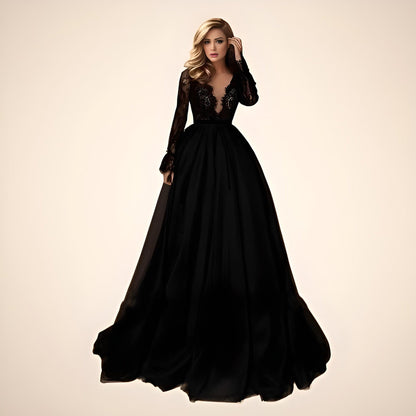 MIKAELA Black Wedding Dress | Elegant Lace Top Gown Lula Bridal MIKAELA Black Wedding Dress | Elegant Lace Top Gown Lula Bridal