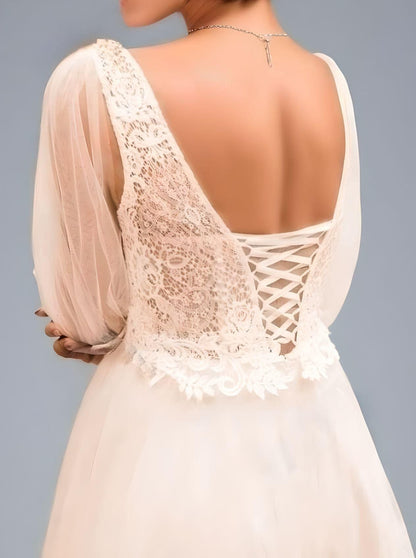Back View of Expectant Mother in Ophelia Maternity Gown with Lace Up Back