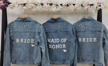 Bridal Pearl and Rhinestone Denim Jacket