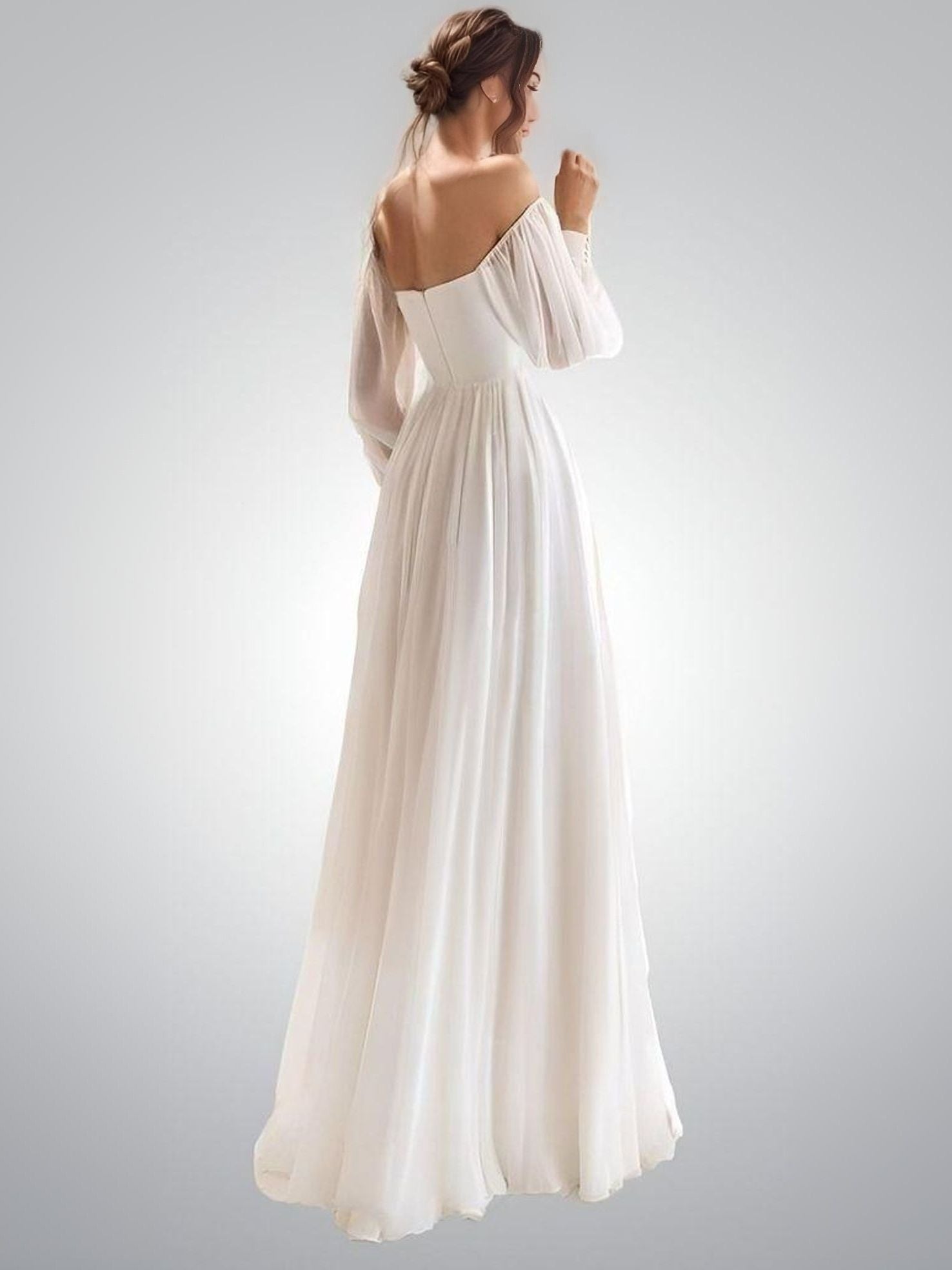 RAINA Wedding Dress | Pleated Chiffon with Puff Sleeves Lula Bridal RAINA Wedding Dress | Pleated Chiffon with Puff Sleeves Lula Bridal