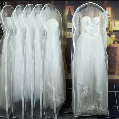 Double-sided Transparent Tulle/Voile Wedding Bridal Dress Dust Cover with Side-zipper for Home Wardrobe Gown Storage Bag