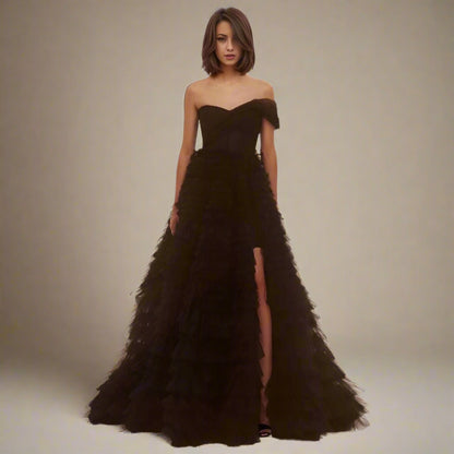 VELMA Formal Dress | Black Tiered Tulle Skirt Prom Dress Lula Bridal VELMA Formal Dress | Black Tiered Tulle Skirt Prom Dress Lula Bridal