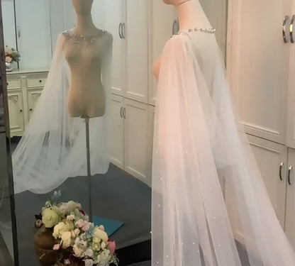 Bridal Cloak Cape Veil  with Pearls