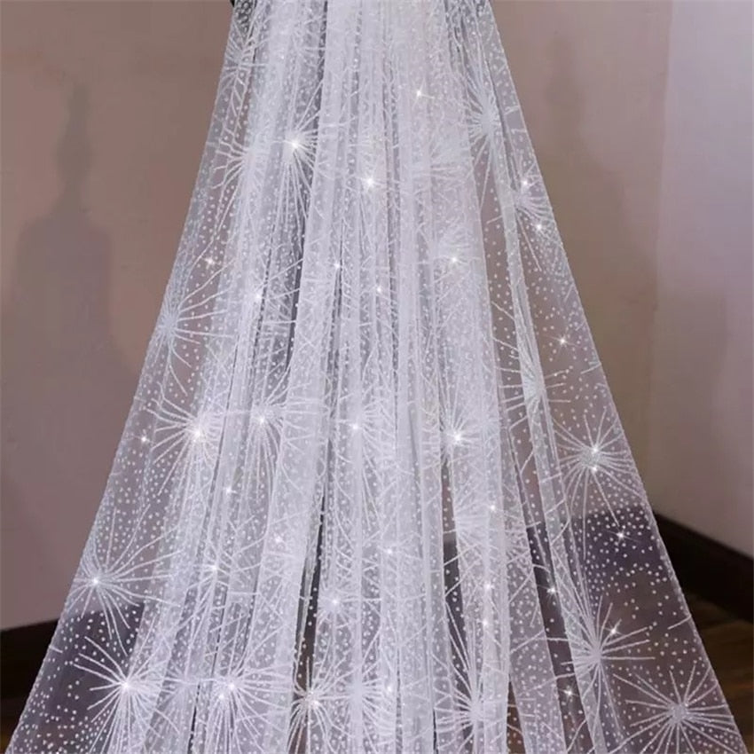 Cathedral Bridal Veil with Glitter Pattern