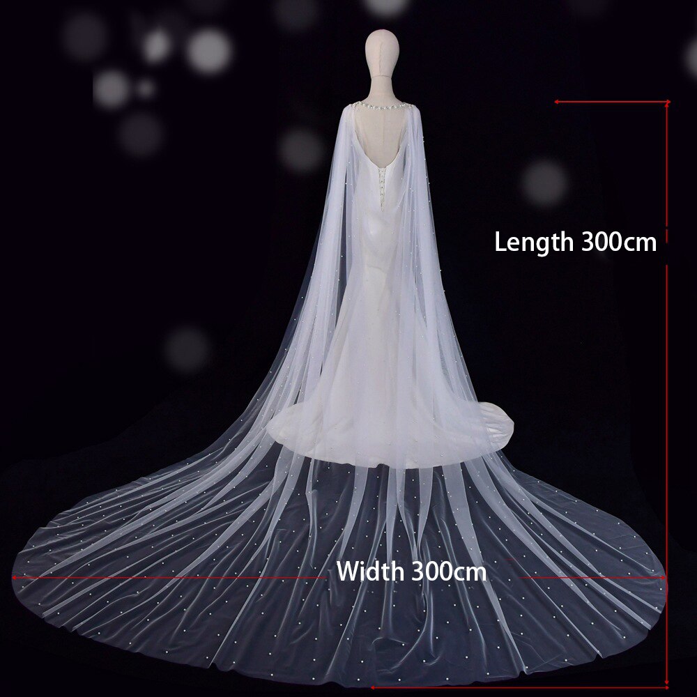 Bridal Cloak Cape Veil with Pearls - Wedding Bridal Veil