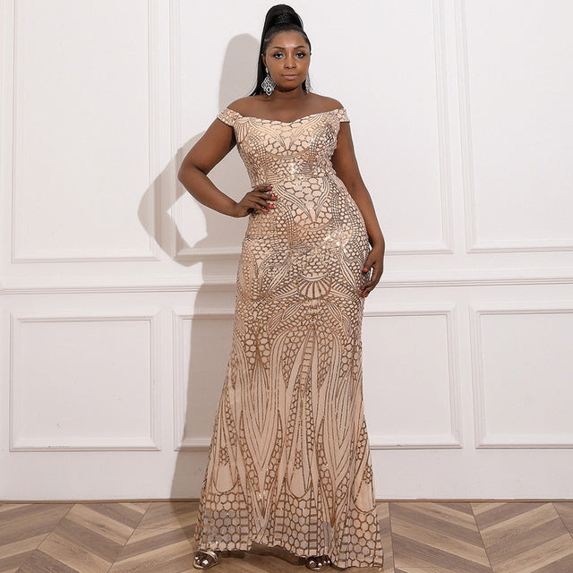 Plus size gold gown best sale