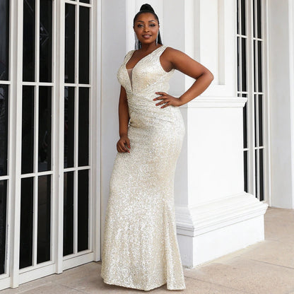 LEA Formal Dress | Ivory Shiny Sequined Plus Size Gown Lula Bridal LEA Formal Dress | Ivory Shiny Sequined Plus Size Gown Lula Bridal