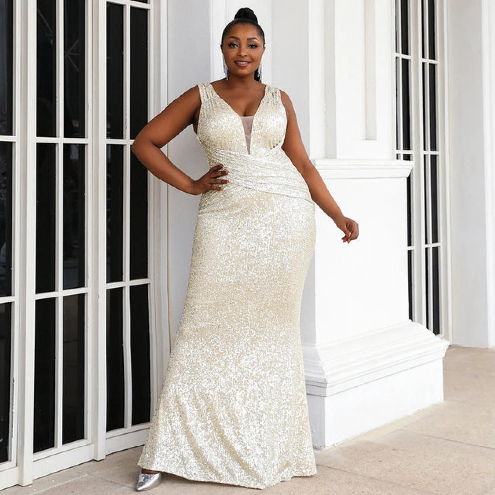 As Is Sequin Plunge Plus Size Wedding Dress