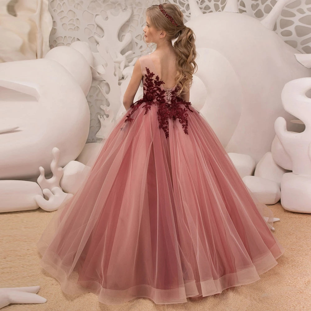 Cute 2023 Flower Girls Dress With Sleeves For Wedding Party Lace Puffy Bow  Princess Ball Gown Little Girls Birthday Outfits | Puffy Prom Dresses With  Sleeves